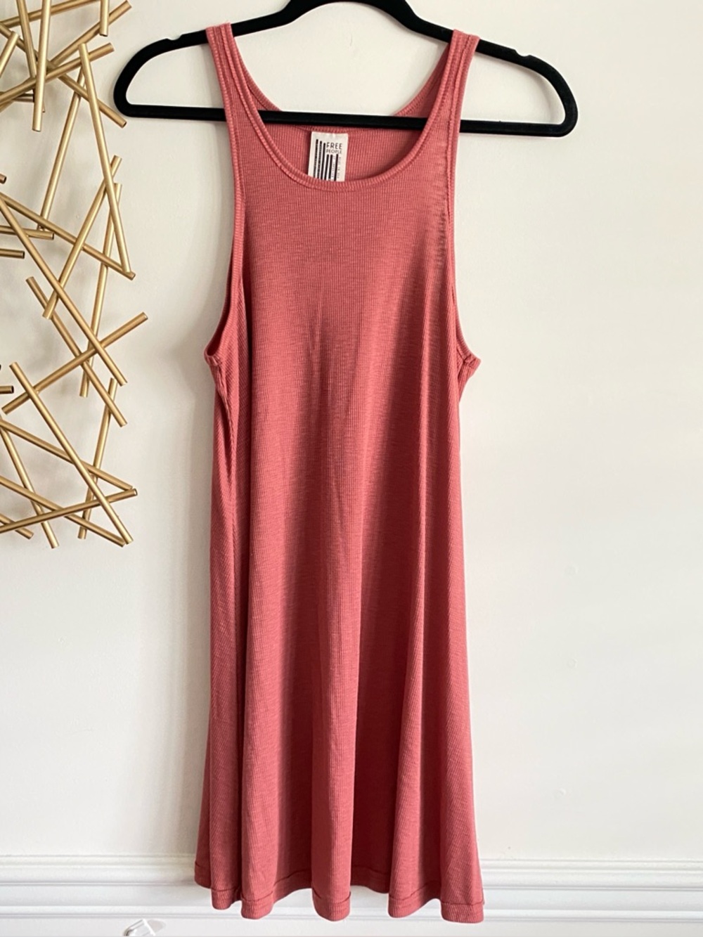 NWT Free People Dusty Rose Pink High Neck Ribbed Long Racerback Tank Top Tunic